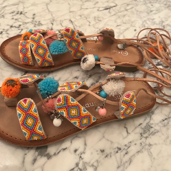 Gladiator sandals with pom poms by Chinese Laundry - Picture 2 of 4